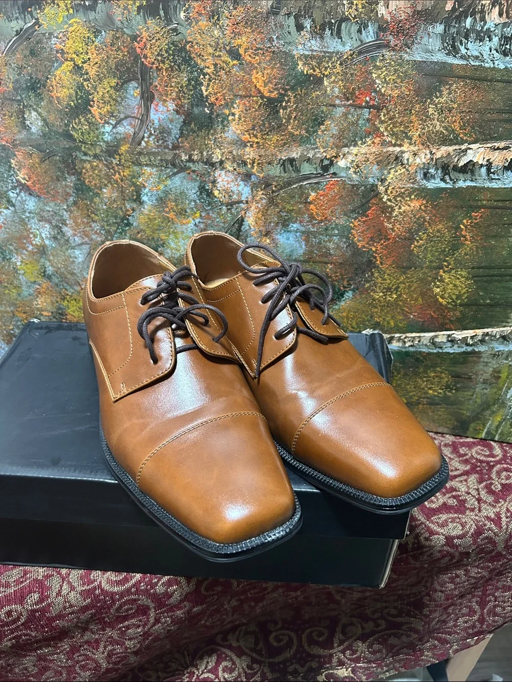 ALFANI Men's Tan Leather Dress Oxfords - Classic Lace-Up